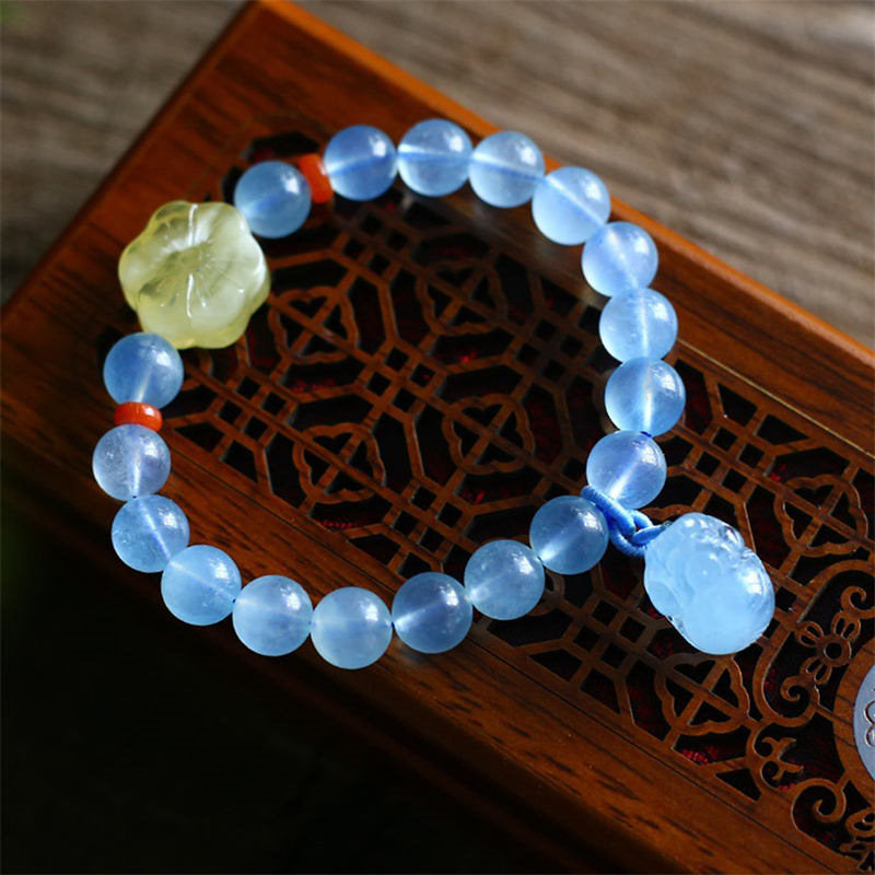 Nimara Ritual Natural Aquamarine Amber Pixiu Peace Healing Charm Bracelet