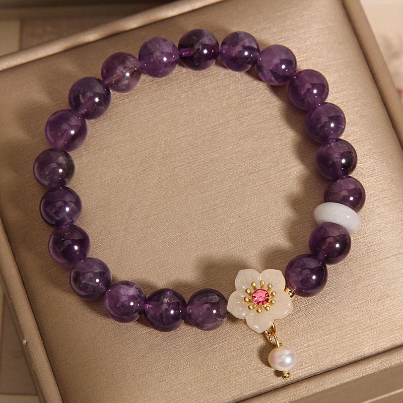 Nimara Ritual Natural Amethyst White Agate Pearl Charm Balance Bracelet