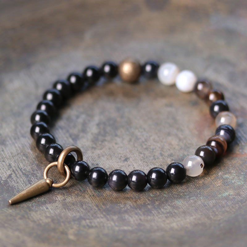 Nimara Ritual Black Obsidian Sodalite Crystal Copper Strength Couple Bracelet