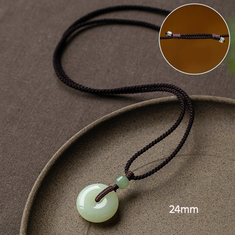 Nimara Ritual Natural Round Jade Peace Buckle Luck Prosperity Necklace Pendant