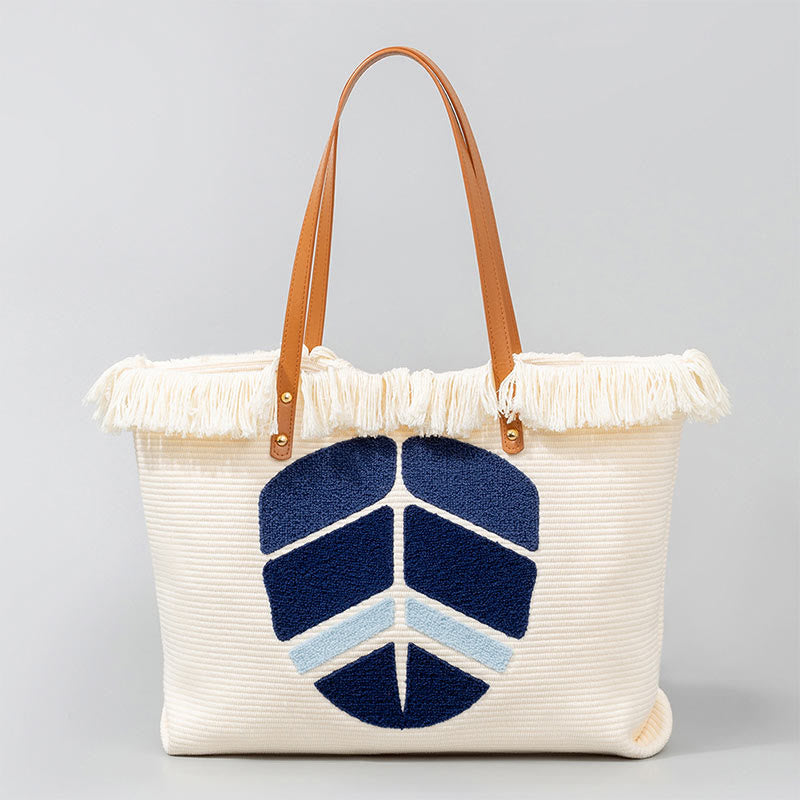 Nimara Ritual Large Capacity Evil Eye Leaf Hamsa Tassel Canvas Tote Shoulder Bag