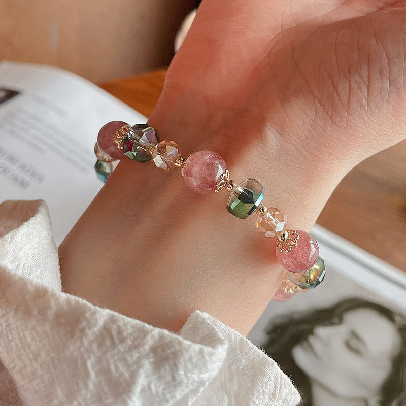 Nimara Ritual Natural Strawberry Quartz Colorful Crystal Positive Bracelet