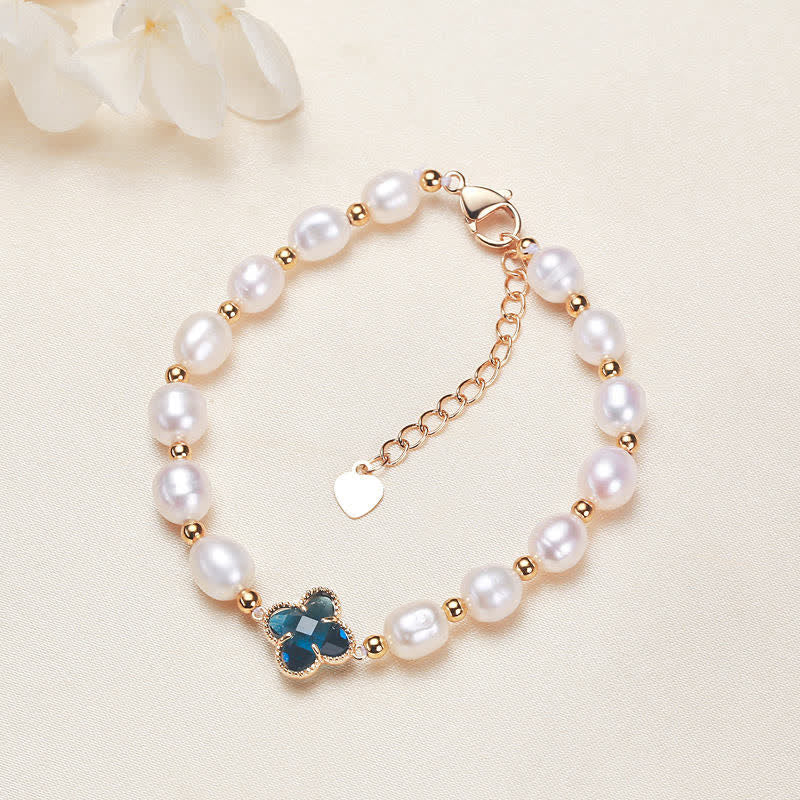 Nimara Ritual Pearl Four Leaf Clover Wealth Chain Bracelet