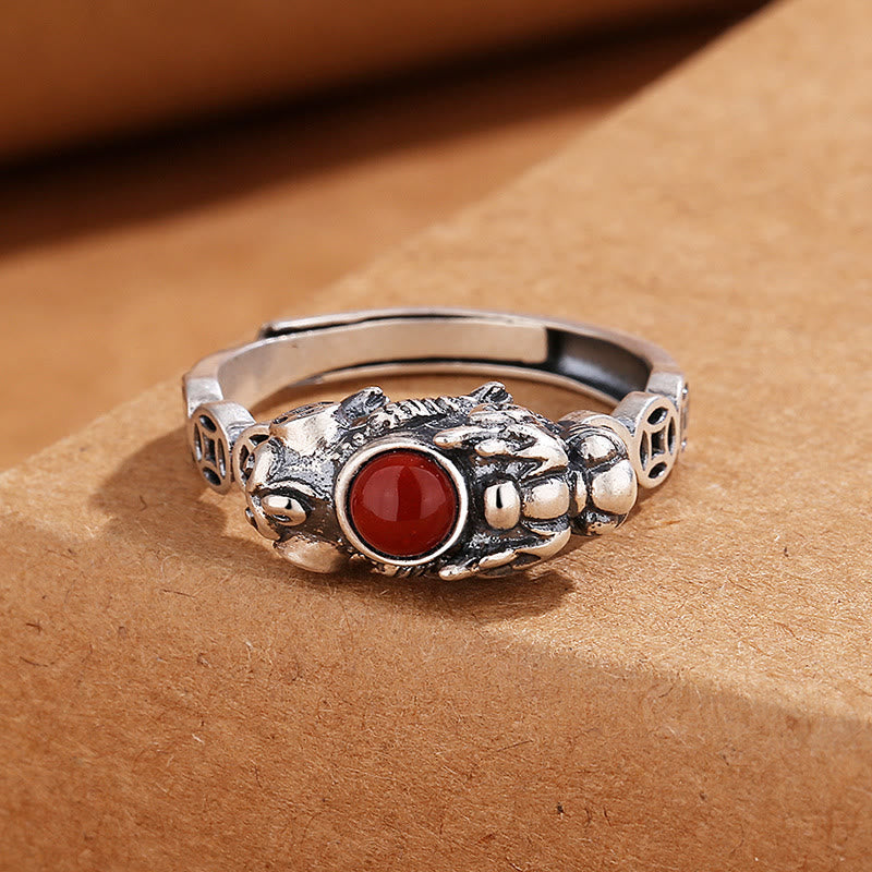Nimara Ritual PiXiu Copper Coin Red Agate Wealth Luck Ring