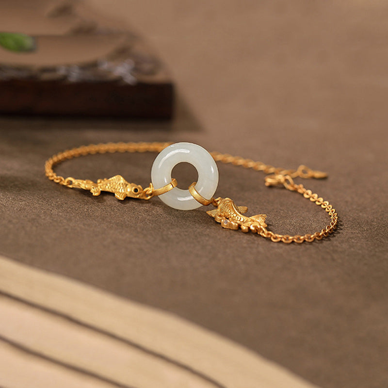 Nimara Ritual White Jade Koi Fish Prosperity Bracelet
