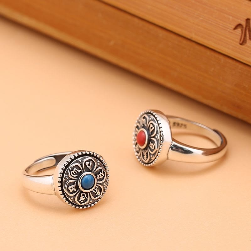Nimara Ritual Tibetan Om Mani Padme Hum Peace Rotatable Ring