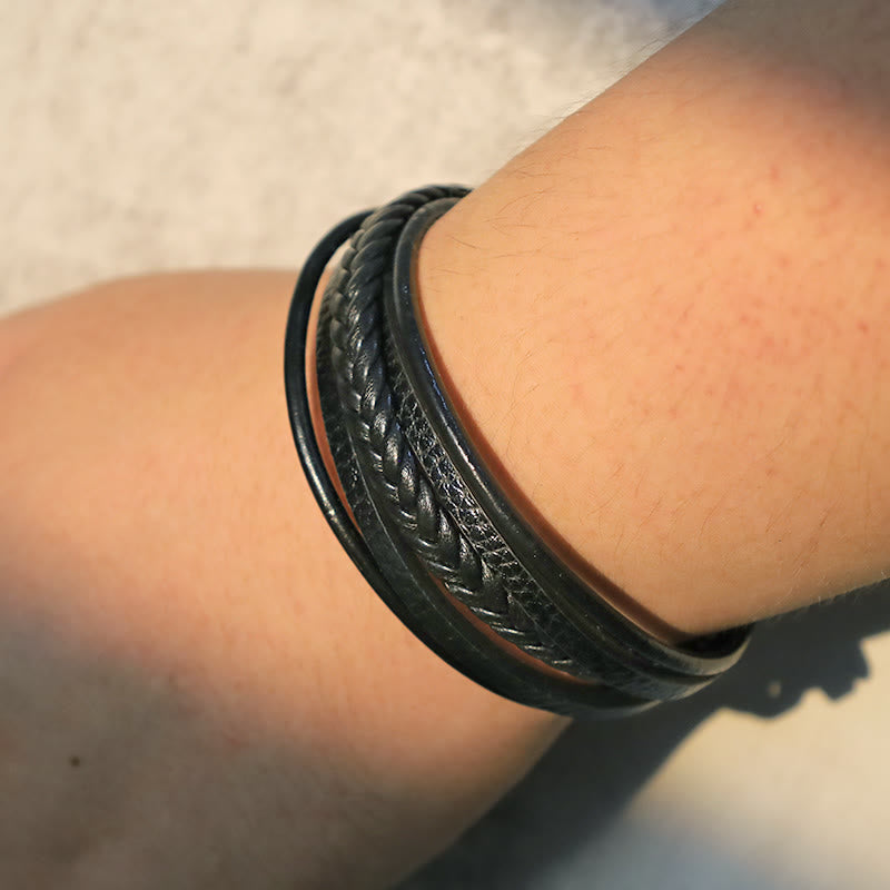 Nimara Ritual Natural Lava Rock Black Onyx Bead Leather Bracelet