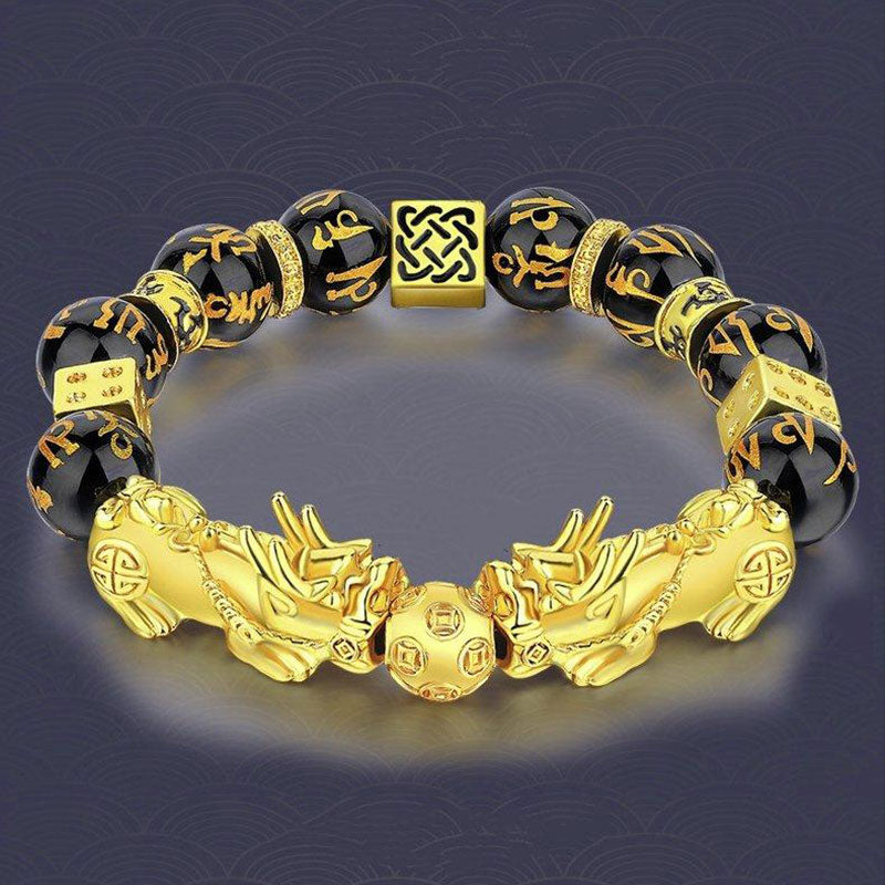 Nimara Ritual FengShui Double PiXiu Obsidian Om Mani Padme Hum Wealth Bracelet