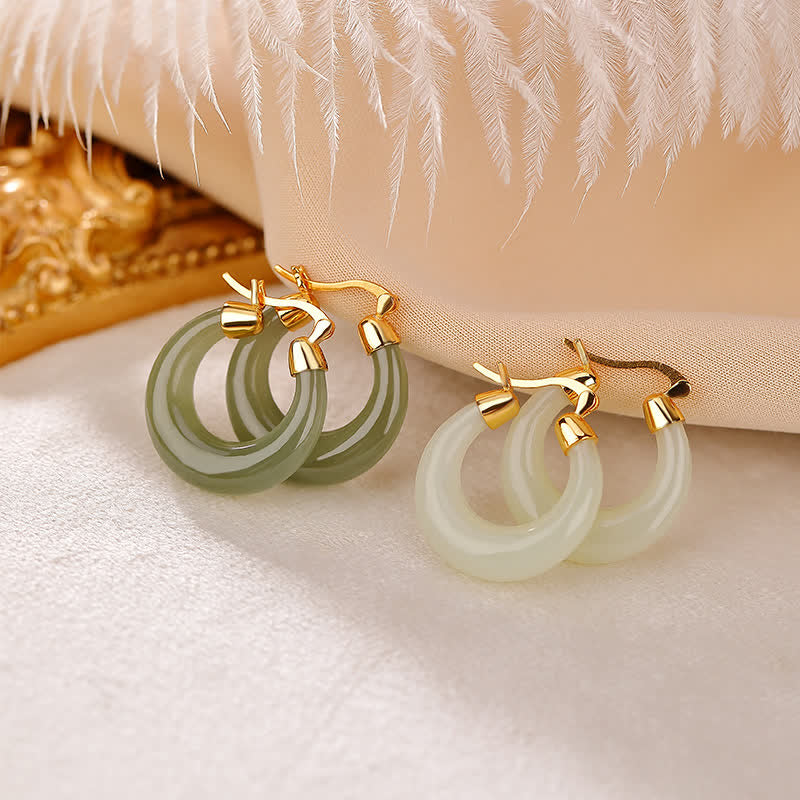 Nimara Ritual Round Jade Cyan Jade Prosperity Luck Drop Earrings