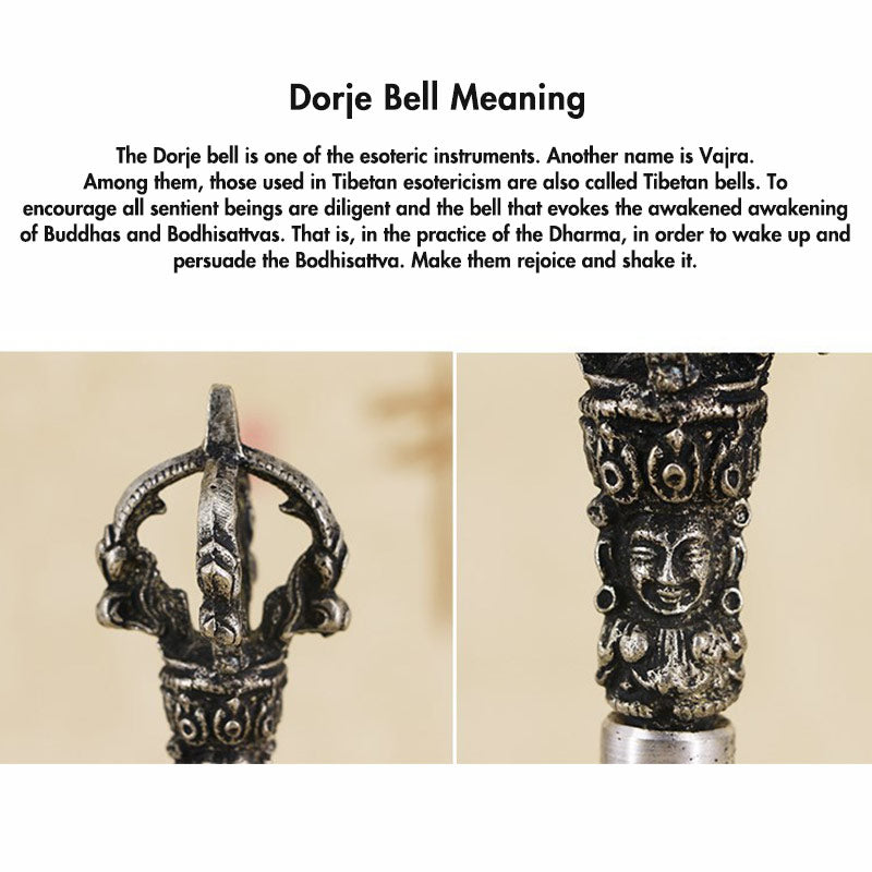 Nimara Ritual Tibetan Meditation Bell and Vajra Dorje Copper Decoration Set