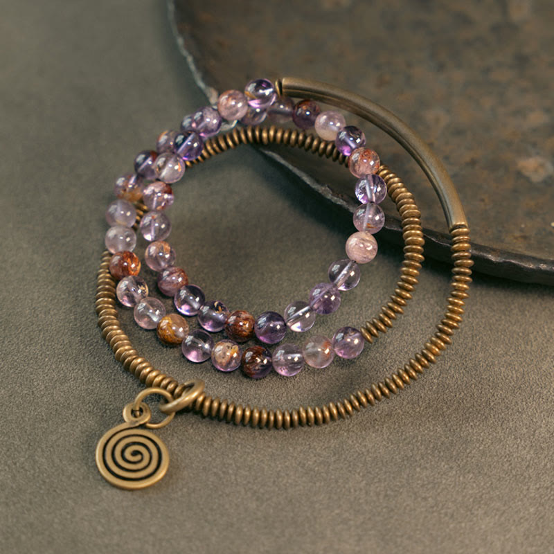 Nimara Ritual Purple Phantom Red Hematoid Quartz Green Rutilated Quartz Copper Love Forgive Bracelet