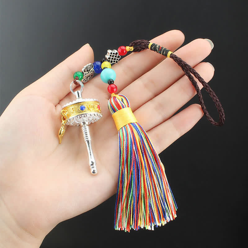 Nimara Ritual Tibet Om Mani Padme Hum Prayer Wheel Tassel Bag Car Hanging Decoration
