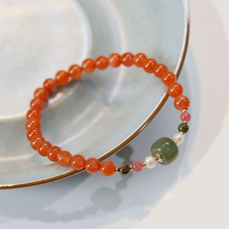 Nimara Ritual Natural Red Agate Hetian Jade Bead Confidence Calm Bracelet