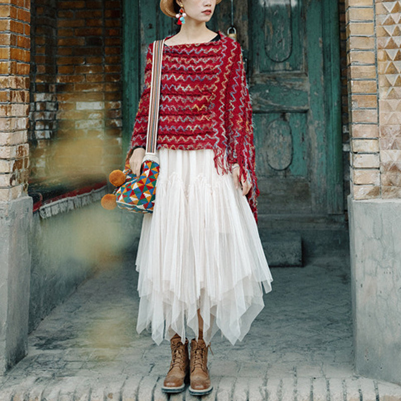 Nimara Ritual Tibetan Colorful Striped Shawl Tassels Pullover Winter Cozy Travel Scarf Wrap