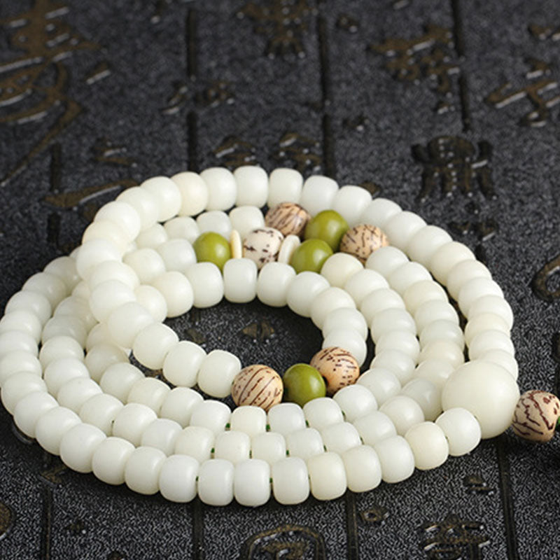 Nimara Ritual White Jade Bodhi Lotus Mala Harmony Necklace Bracelet