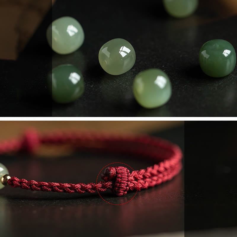 Nimara Ritual Natural Cinnabar Chinese Zodiac Hetian Jade Fu Character Luck Rope Bracelet