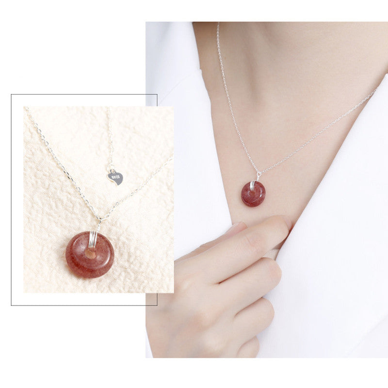 Nimara Ritual 925 Sterling Silver Strawberry Quartz Healing Positive Necklace