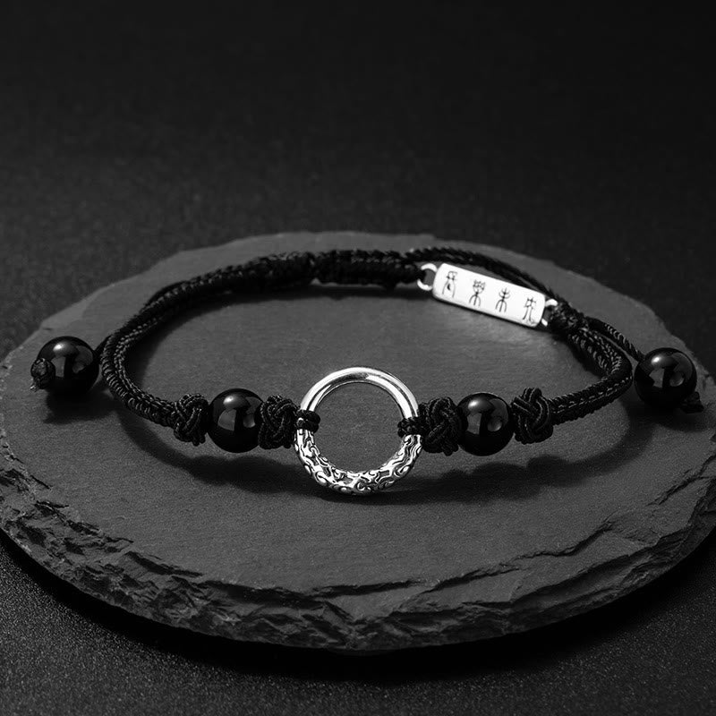 Nimara Ritual 925 Sterling Silver Black Onyx Peace Buckle Protection Bracelet