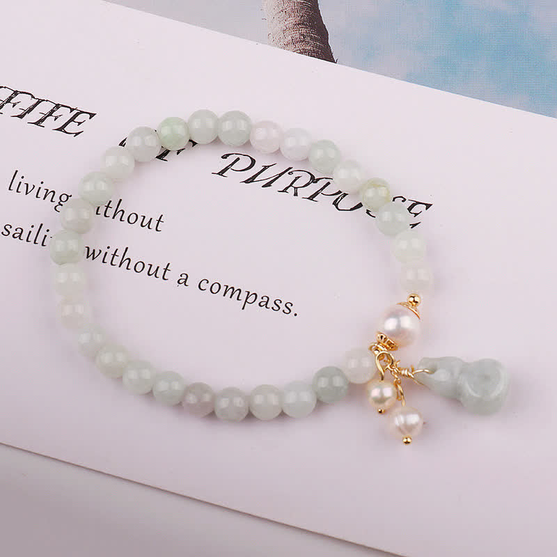 Nimara Ritual Natural Jade Pearl Gourd Prosperity Luck Bracelet