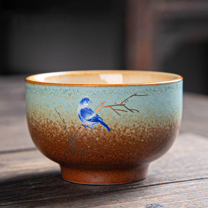 Nimara Ritual Colorful Deer Pipa Snow Plum Blossoms Mountains Rivers Bird Ceramic Teacup Kung Fu Tea Cup Bowl
