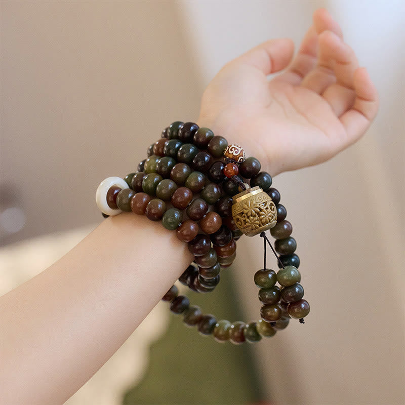 Nimara Ritual 108 Mala Beads Dunhuang Color Bodhi Seed Dzi Bead Keep Away Evil Spirits Bracelet