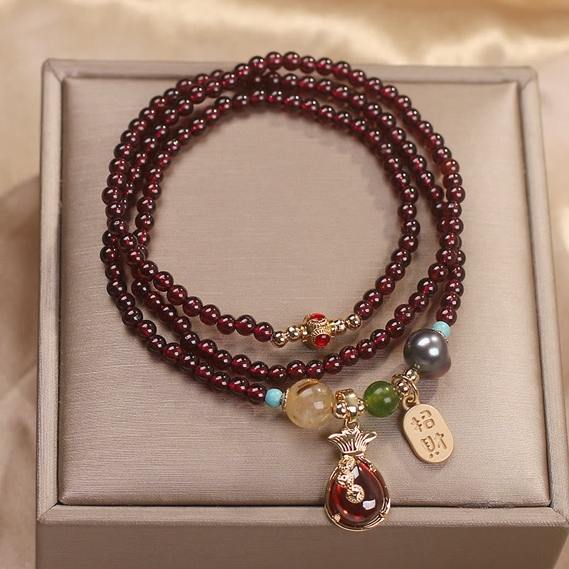 Nimara Ritual Multi Layered Natural Garnet Jade Coin Money Bag Attracting Wealth Protection Bracelet