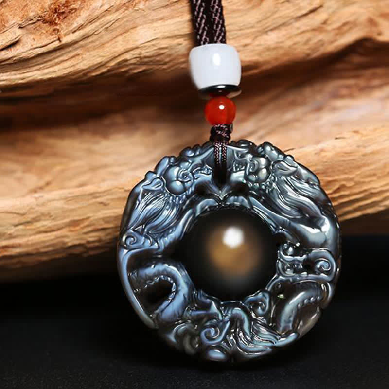Nimara Ritual Natural Gold Sheen Obsidian Rainbow Obsidian Dragon Strength Necklace Pendant