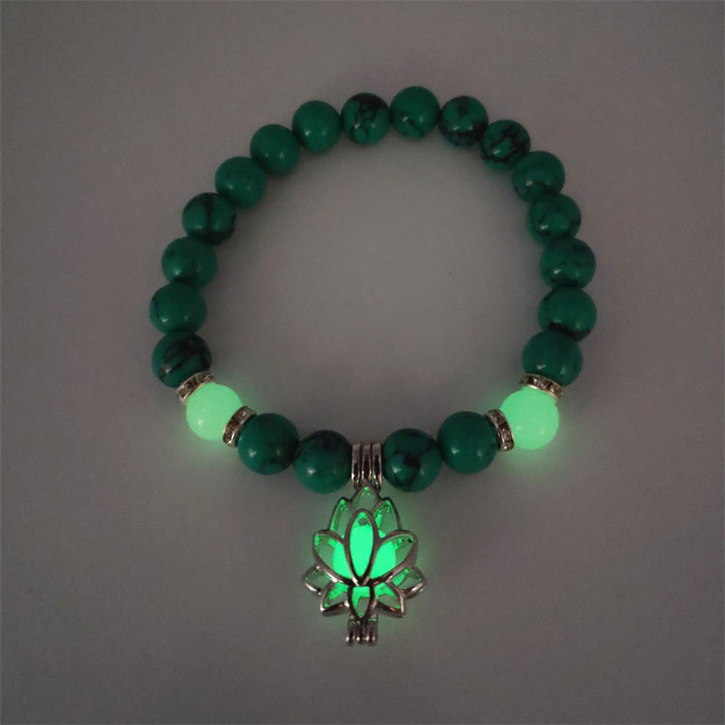 Nimara Ritual Tibetan Turquoise Glowstone Luminous Bead Lotus Protection Bracelet