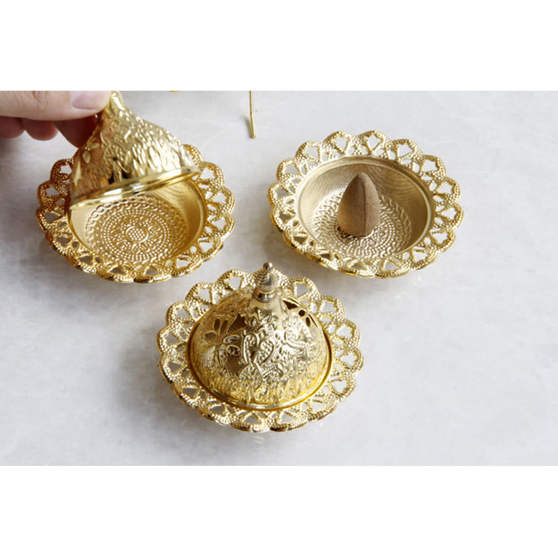 Nimara Ritual Tibetan Gold Mini Meditation Incense Burner