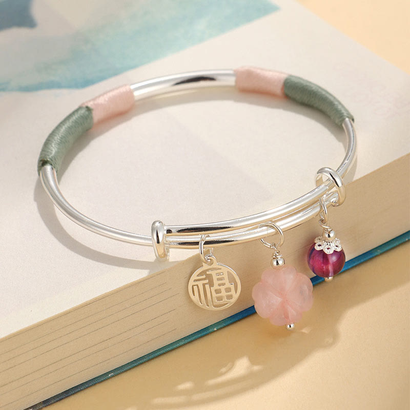 Nimara Ritual Pink Crystal Peace Buckle Lucky Flower Love Bracelet Bangle