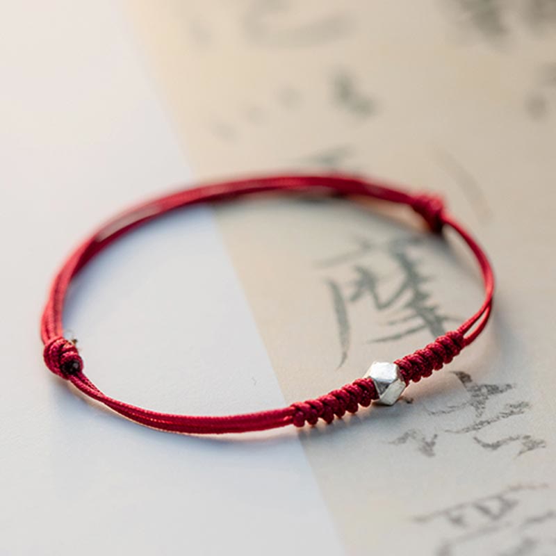 Nimara Ritual 925 Sterling Silver Luck Bead Protection Red String Thin Cord Braided Bracelet