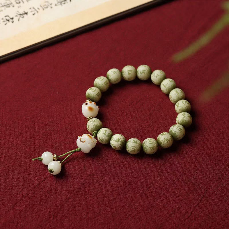 Nimara Ritual Green Bodhi Seed Cat Paw Om Mani Padme Hum Engraved Wisdom Bracelet