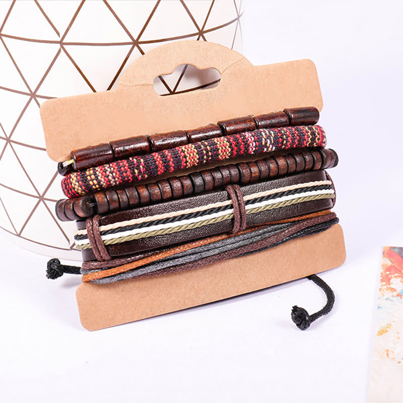Nimara Ritual Wrap Hemp Cords Wood Beads Leather Bracelet