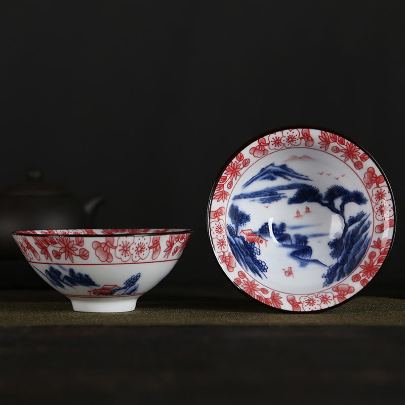 Nimara Ritual Flowers Fu Character Mountains Lotus Cherry Blossoms Ceramic Teacup Kung Fu Tea Cup
