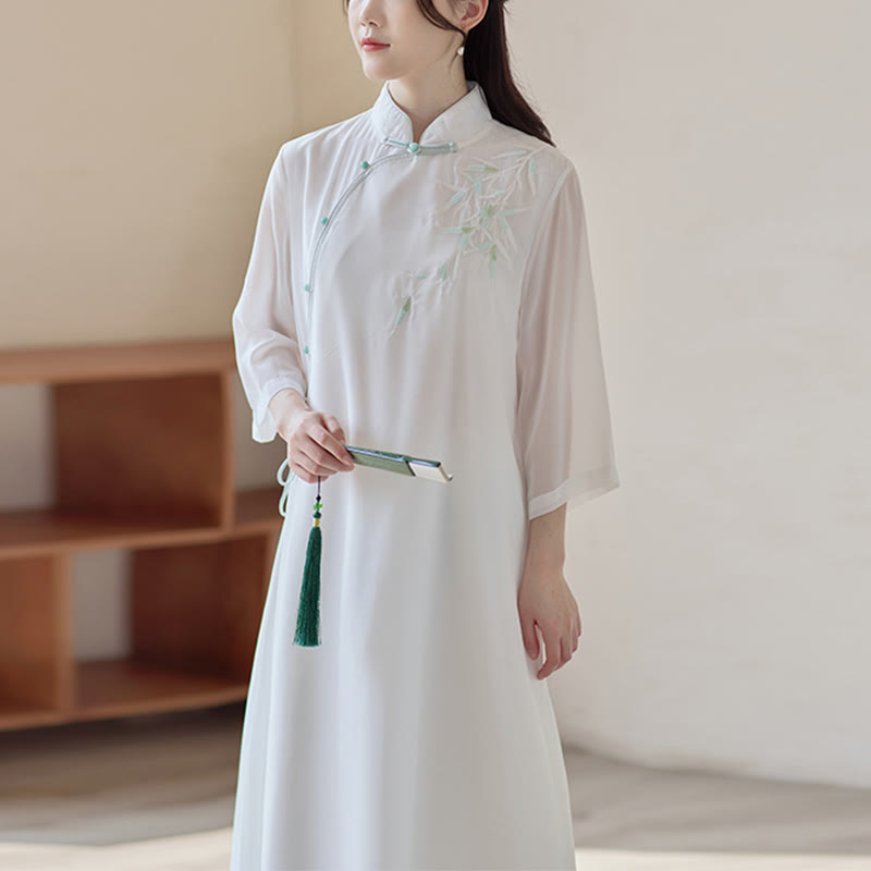 Nimara Ritual Bamboo Cheongsam Dress Midi Dress Wide Leg Pants Meditation Spiritual Zen Practice Clothing