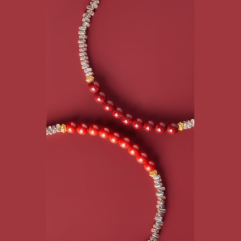 Nimara Ritual 925 Sterling Silver Cinnabar Fu Character Blessing Bracelet