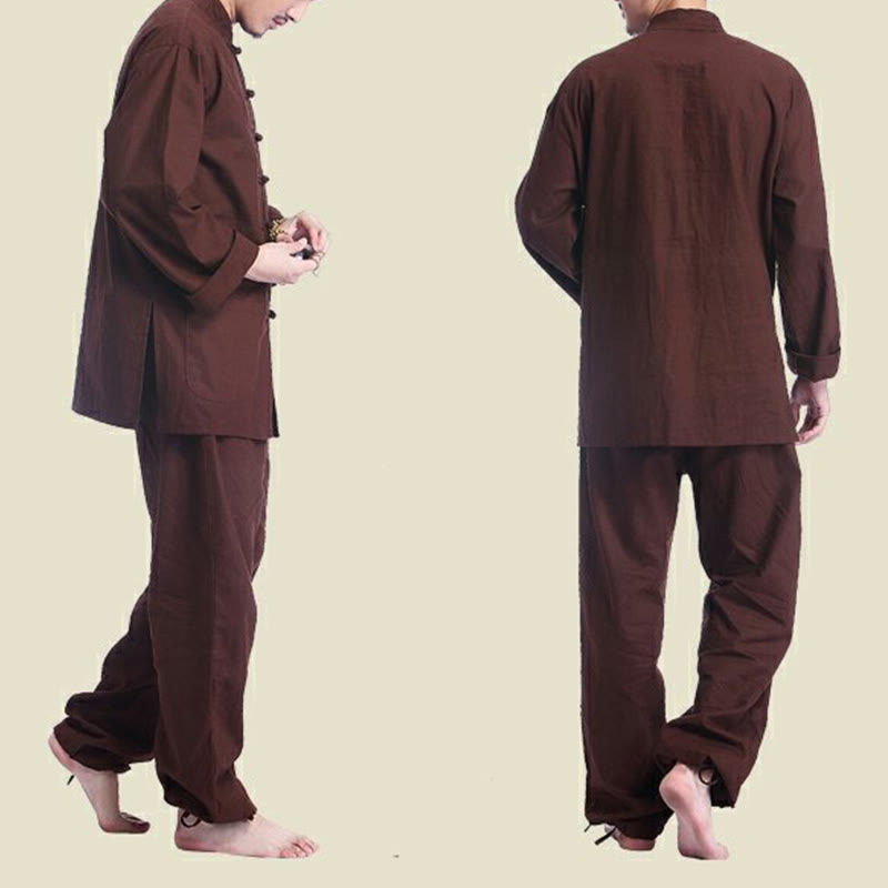 Nimara Ritual Chinese Frog Button Design Meditation Prayer Cotton Linen Spiritual Zen Practice Yoga Clothing Men's Set