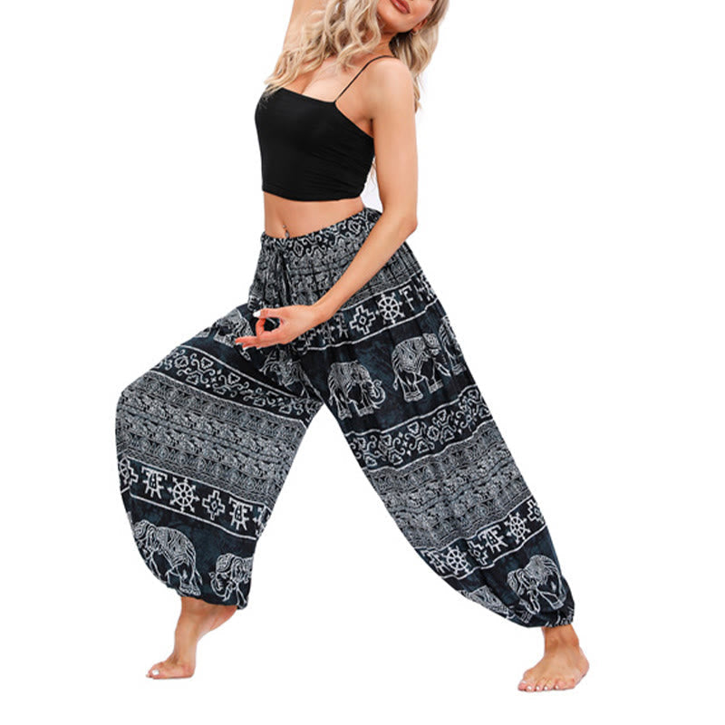 Nimara Ritual Elephant Geometry Pattern Casual Loose Harem Trousers Women's Yoga Pants