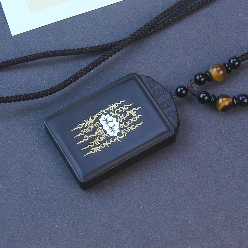 Nimara Ritual 999 Sterling Silver Ebony Wood Lotus Inlaid Calm Necklace Pendant