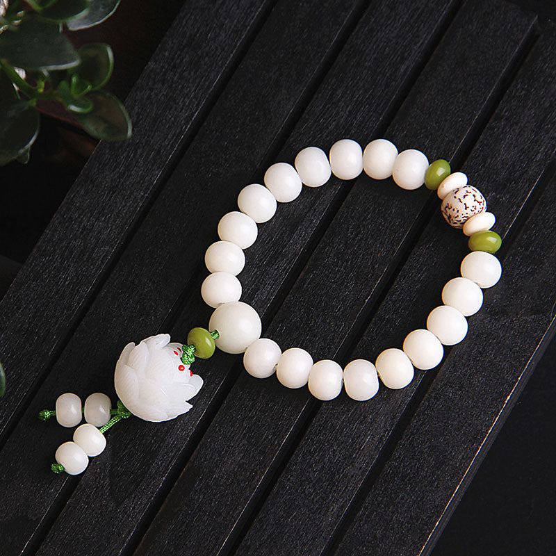 Nimara Ritual Lotus Natural White Bodhi Seed Luck Bracelet