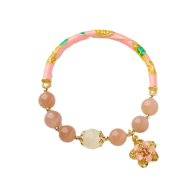 Nimara Ritual Natural Sun Stone Golden Silk Jade Flower Charm Wealth Bracelet Bangle