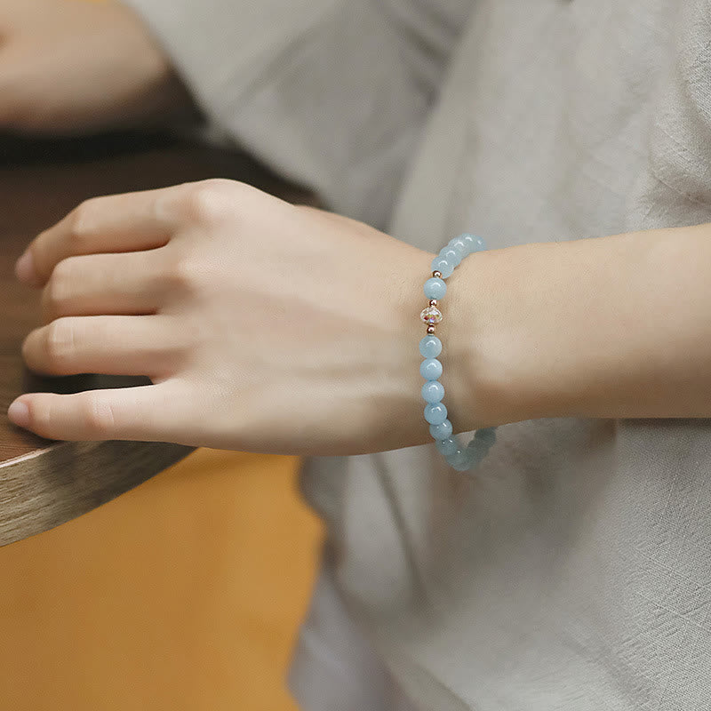 Nimara Ritual 14K Gold Plated Copper Aquamarine White Crystal White Agate Blue Crystal Healing Bracelet