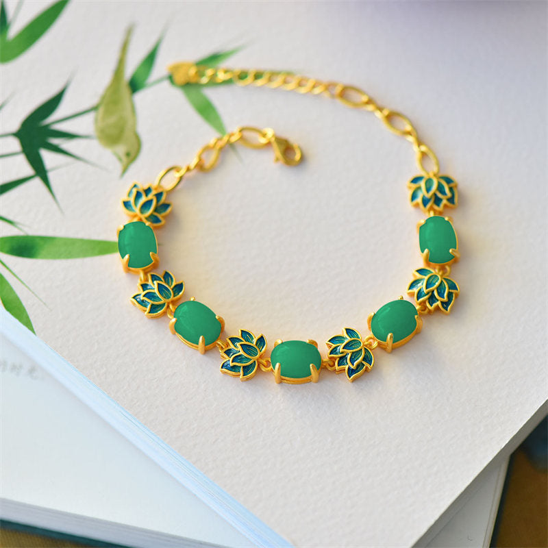 Nimara Ritual White Jade Cyan Jade Lotus Protection Bracelet