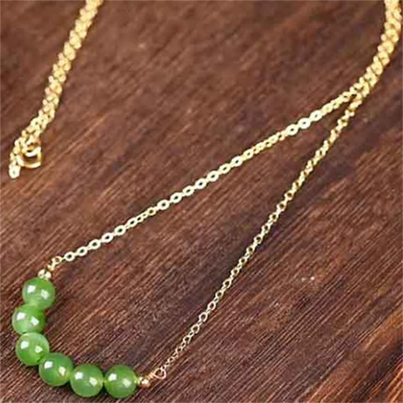 Nimara Ritual 14k Gold Plated Hetian Cyan Jade Beaded Luck Necklace Pendant