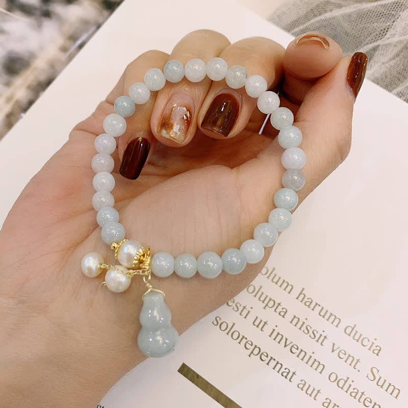 Nimara Ritual Natural Jade Pearl Gourd Prosperity Luck Bracelet
