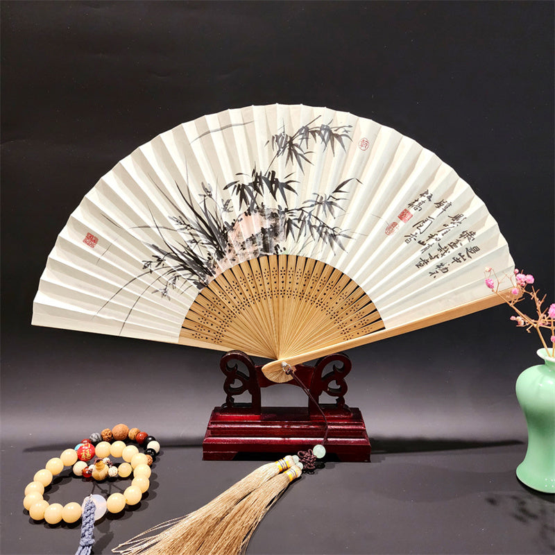 Nimara Ritual A Panorama Of Rivers And Mountains Cranes Orchid Flower Paper Bamboo Handheld Silk Bamboo Folding Fan 22cm