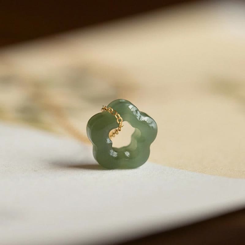 Nimara Ritual Dainty Hetian Jade Cyan Jade Luck Floral Charm Necklace Pendant