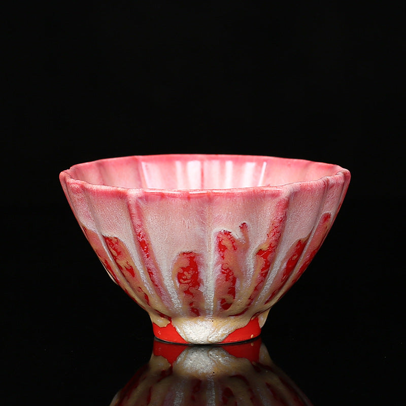 Nimara Ritual Retro Blue Red Gradient Lotus Pattern Kiln Change Ceramic Teacup Kung Fu Tea Cup Bowl