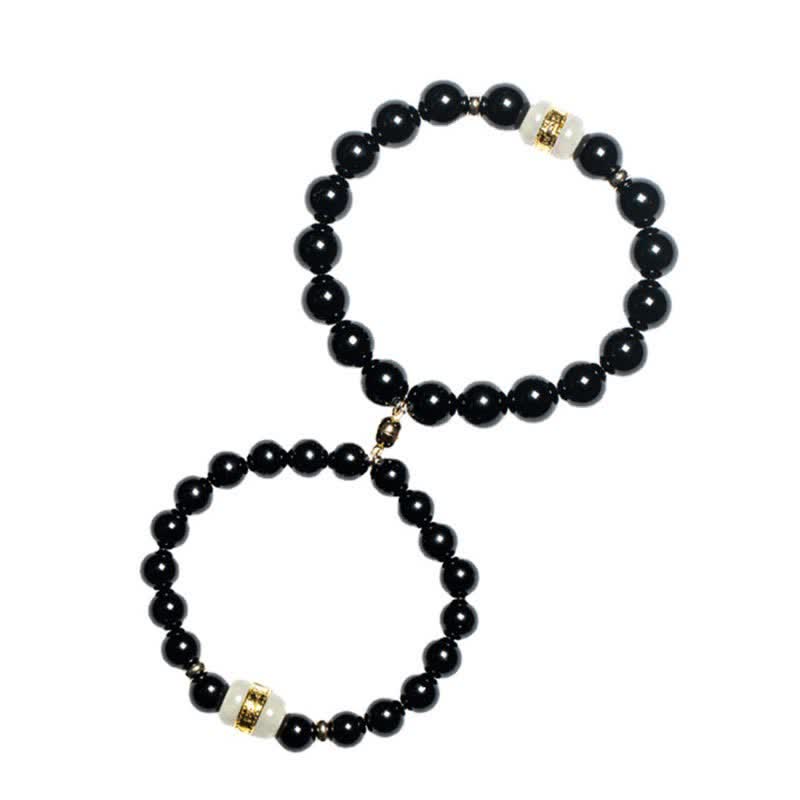 Nimara Ritual Black Obsidian Jade Om Mani Padme Hum Strength Couple Magnetic Bracelet