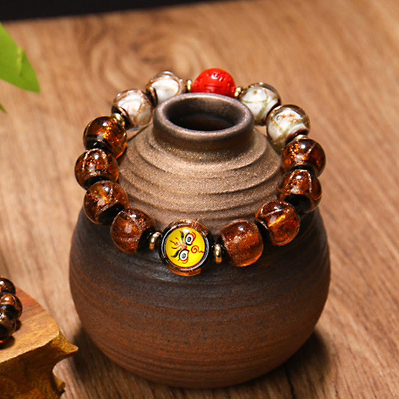 Nimara Ritual Tibetan Five God of Wealth Thangka Liuli Glass Bead Chinese Zodiac Protection Bracelet